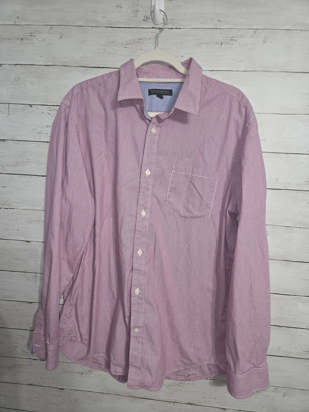 Banana Republic Men's Red Striped Dress Shirt - Classic Button-Up - XL